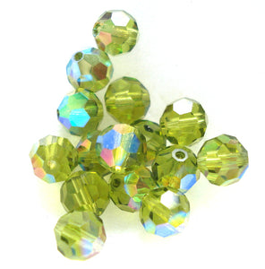 6mm (5000) Cz Olivine AB Glass Faceted Bead