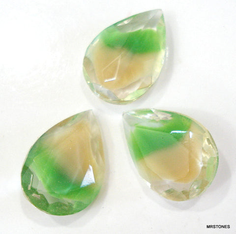 18x13mm (4320/2) Green Tan Givre Pear Pendeloque Shape