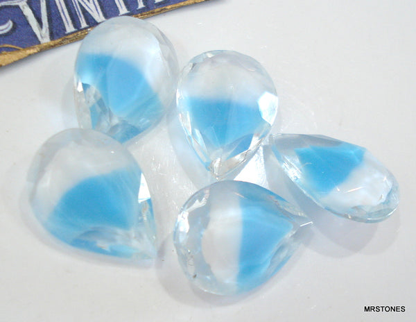18x13mm (4320/2) Aqua Blue White Givre Pear Pendaloque Shape