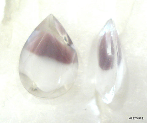 18x13mm (4320/2) Amethyst Purple White Givre Pear Pendeloque Shape