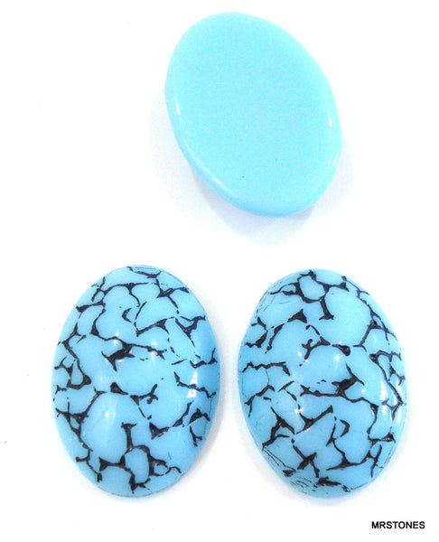18x13mm (1685) Turquoise Blue Black Matrix Oval Specialty Cabochon