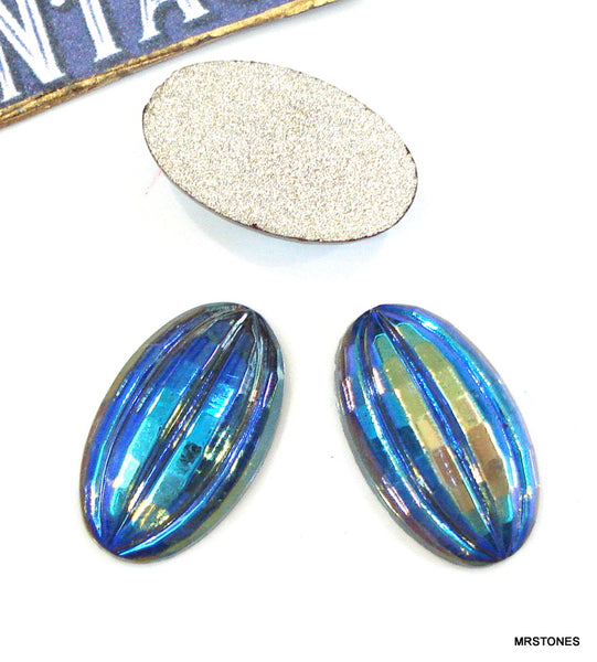 15x9mm (01018) Montana AB Oval Ribbed Cabochon