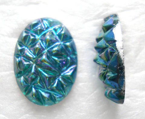 18x13mm (1685) Emerald AB Oval Nugget Textured Flat Back