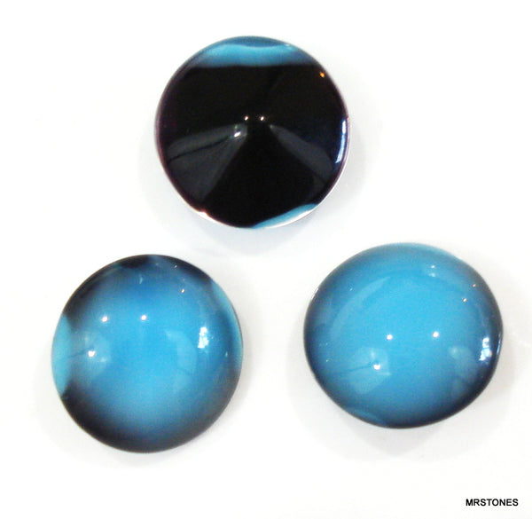 14.2-14.5mm (3189) (60ss) Blue Moonstone with Black Round Buff Top Doublet