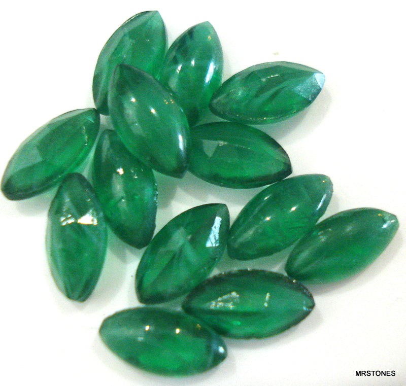 7x4mm (3146) Flawed Emerald Unfoiled Marquise Navette Buff Top Doublet