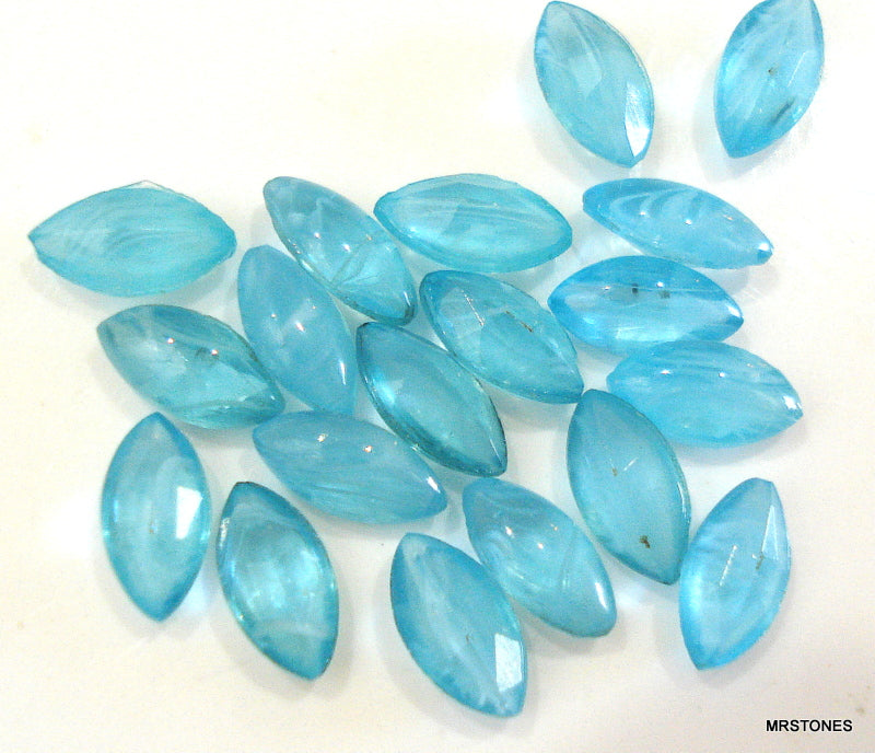 7x4mm (3146) Flawed Aqua Unfoiled Marquise Navette Buff Top Doublet