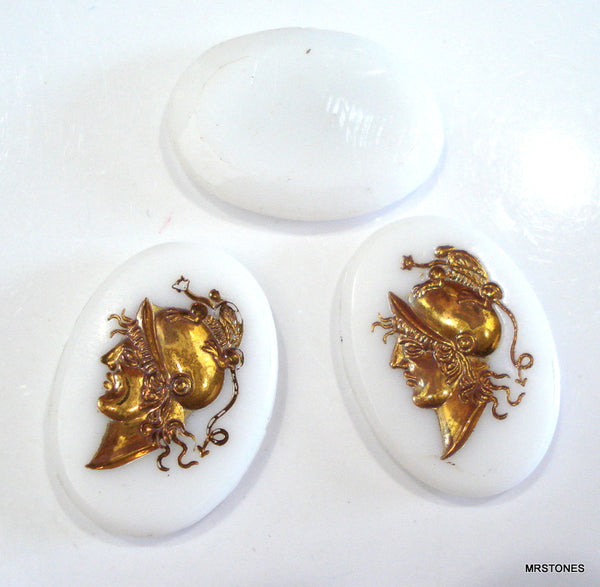 25x18mm Intaglio Oval Chalk White Golden Left Facing Warrior