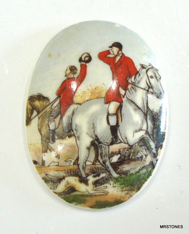 40x30mm Decal English Horse Riders Oval Cabochon