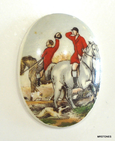 40x30mm Decal English Horse Riders Oval Cabochon