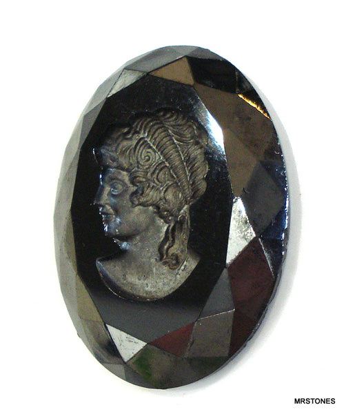 40x30mm Jet Hematite Oval Intaglio Cameo Faceted