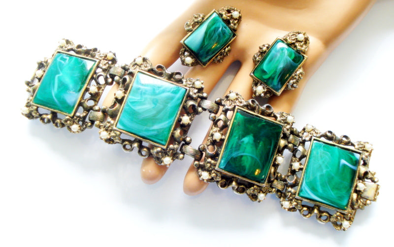 Victorian Revival Chunky Flawed Emerald Set