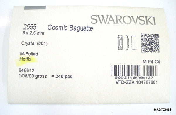 8x2.26mm (2555) Crystal Flat Back Cosmic Cut Baguette