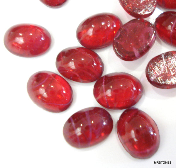 8x6mm (1685) Flawed Ruby Glass Oval Cabochon