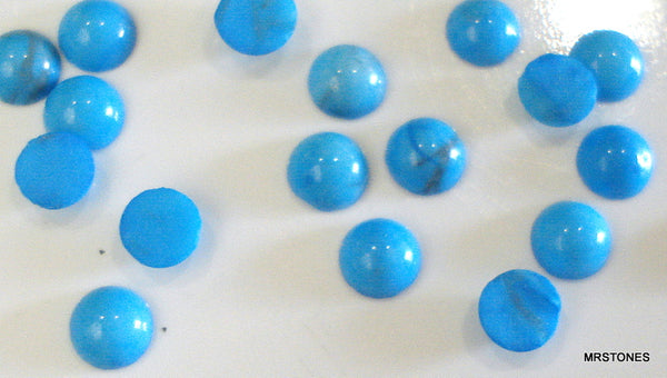 3mm - 4mm Natural Howlite Dyed Turquoise Blue Color Round Cabochon