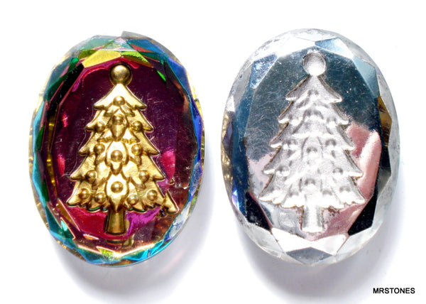 40x30mm Reverse Intaglio Vitrail Medium Christmas Tree Oval