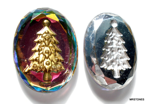 40x30mm Reverse Intaglio Vitrail Medium Christmas Tree Oval