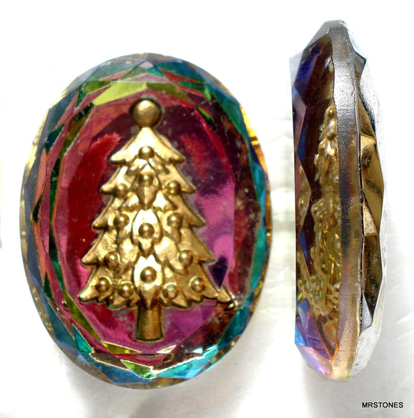 40x30mm Reverse Intaglio Vitrail Medium Christmas Tree Oval