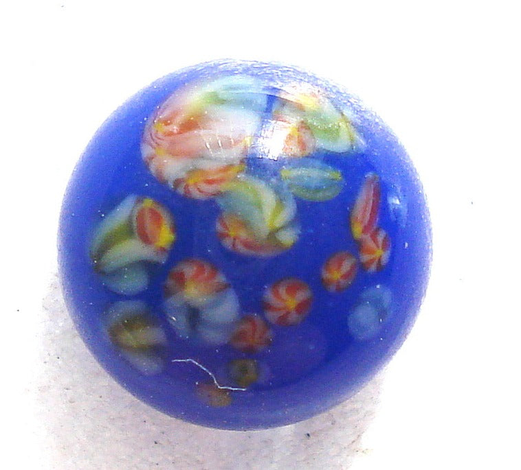 7mm (2175) Blue Floral Round Button Top Bottom Hole