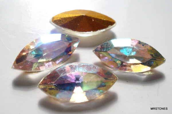 15x7mm (4200/2) TTC Crystal AB Gold Foiled Navette Marquise