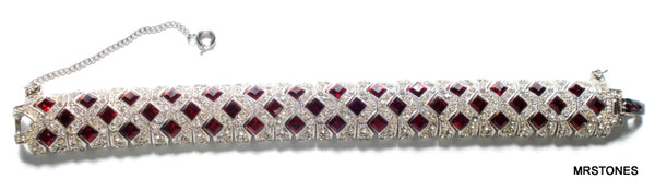 Eisenberg Bracelet 4mm Siam Red Square Crystal Pave Rhinestones