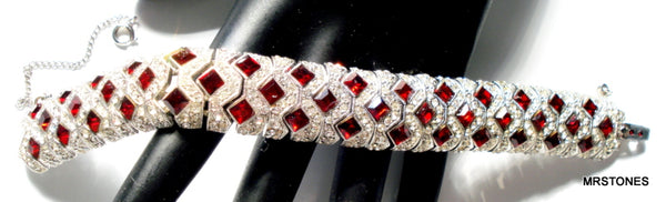 Eisenberg Bracelet 4mm Siam Red Square Crystal Pave Rhinestones