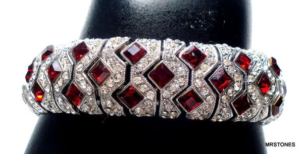 Eisenberg Bracelet 4mm Siam Red Square Crystal Pave Rhinestones