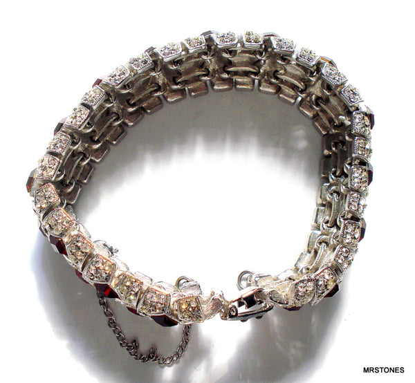 Eisenberg Bracelet 4mm Siam Red Square Crystal Pave Rhinestones