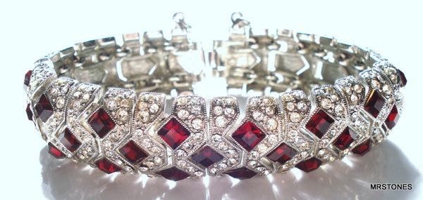 Eisenberg Bracelet 4mm Siam Red Square Crystal Pave Rhinestones
