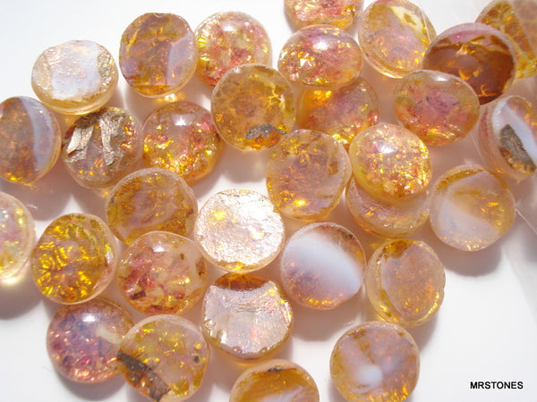 9mm (1684) Fire Opal Harlequin Glass Round Cabochon 10pk