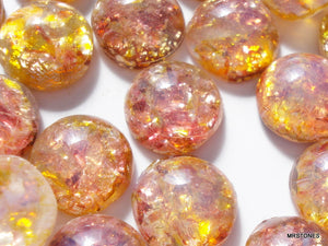 9mm (1684) Fire Opal Harlequin Glass Round Cabochon 10pk