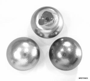 12mm Imitation Pearl Gray Round Button Top Glass Bottom Hole Mount