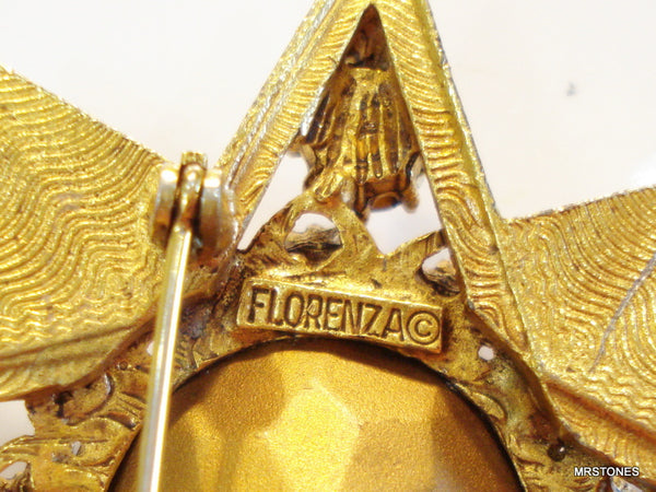 Florenza Signed Star Brooch Pendant Sapphire