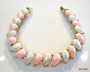 Crown Trifari Bracelet Faux White Pink Pear Pearls