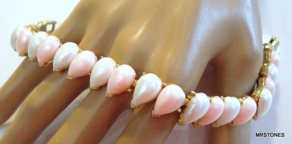 Crown Trifari Bracelet Faux White Pink Pear Pearls