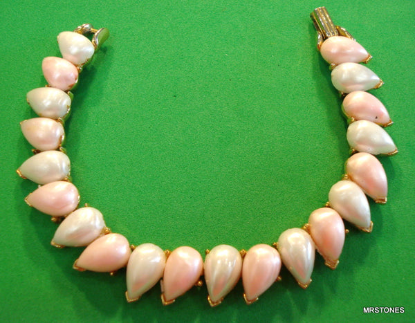 Crown Trifari Bracelet Faux White Pink Pear Pearls