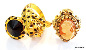 2 Quality Cocktail Rings Cameo and Leopard Size 7 and 9