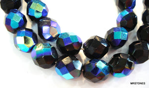 7.5mm Fully Faceted Glass Jet AB Bead