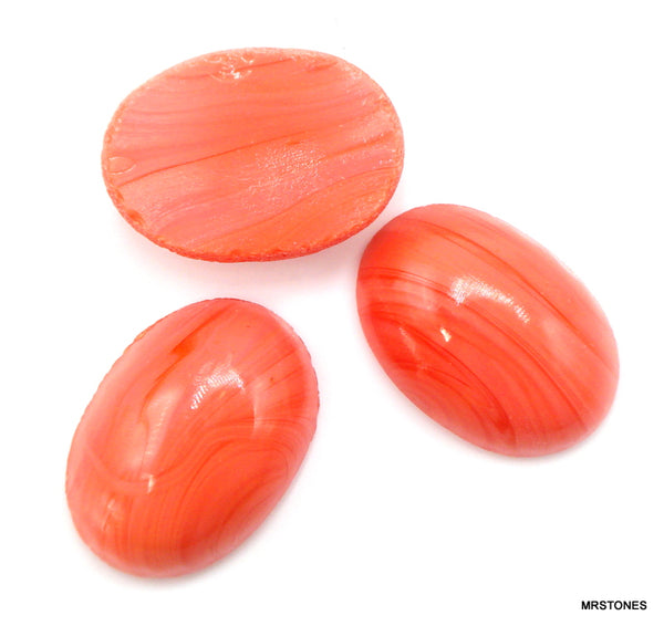 18x13mm (2195) Japanese Coral Glass Oval Cabochon