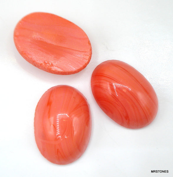 18x13mm (2195) Japanese Coral Glass Oval Cabochon