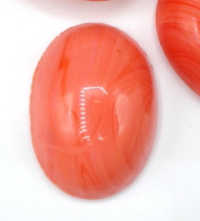 18x13mm (2195) Japanese Coral Glass Oval Cabochon