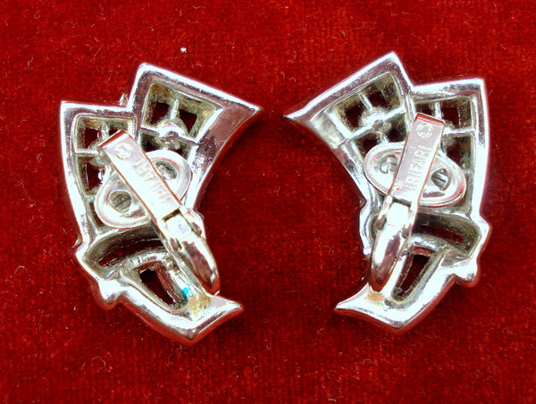 CROWN TRIFARI Earrings Silver Tone Rhodium Crystal Rhinestones
