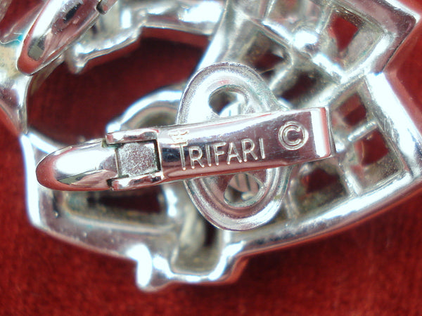 CROWN TRIFARI Earrings Silver Tone Rhodium Crystal Rhinestones