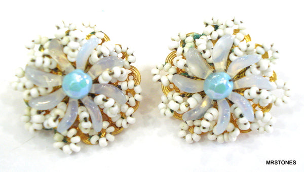 Hobe White Flower Bead Earrings