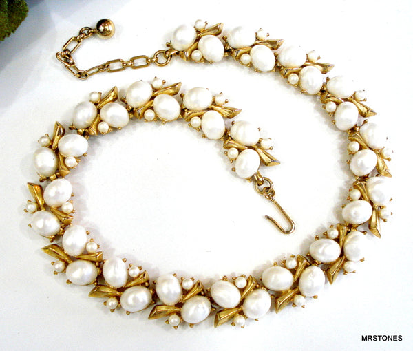 Trifari Choker Necklace White Faux Pearls