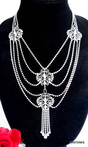 Vintage Glam Bib Crystal Rhinestone Necklace