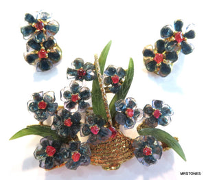 Swoboda Flower Basket Set Brooch Earrings