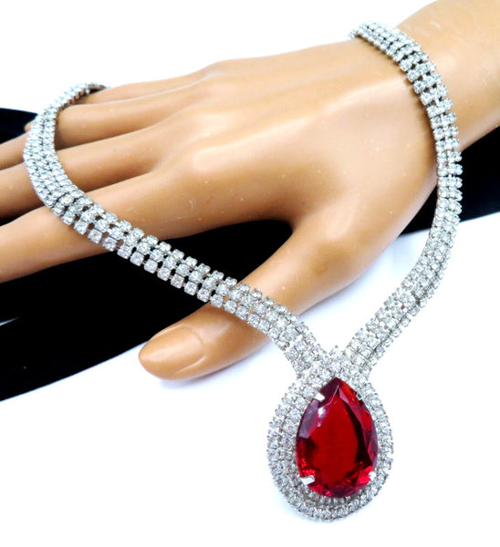Vintage Glam Necklace Crystal Siam Rhinestone